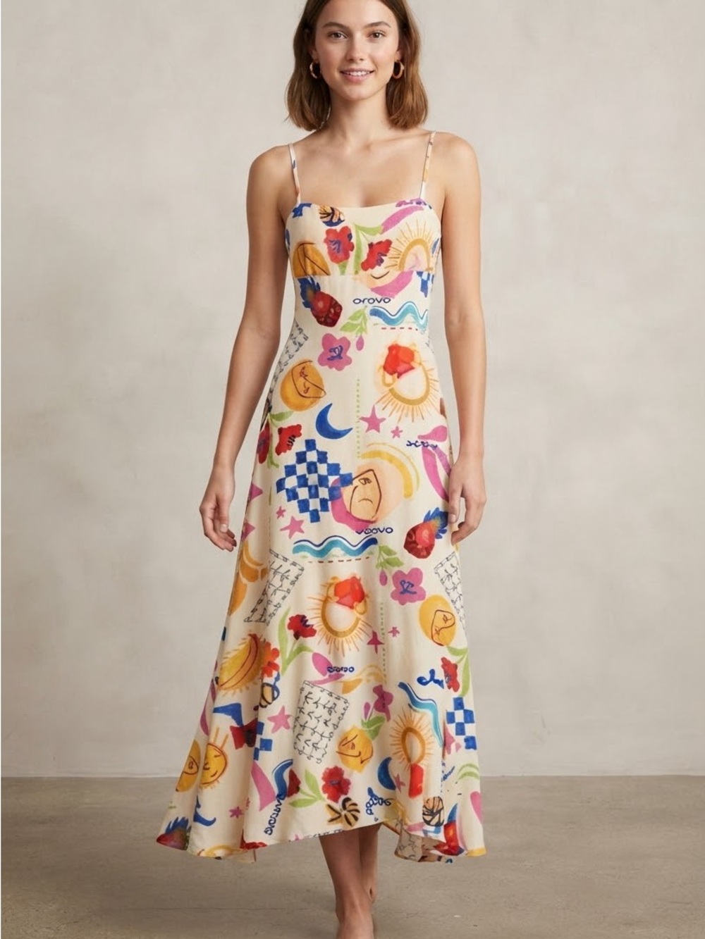 & Other Stories Cream Multi-Color Slip Maxi Dress